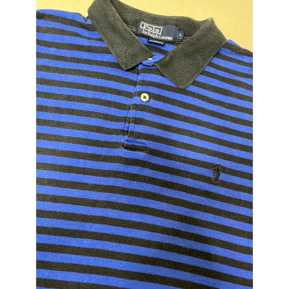 Polo‎ Ralph Lauren Mens Striped Polo Shirt Blue Black Cotton Short Sleeve Large